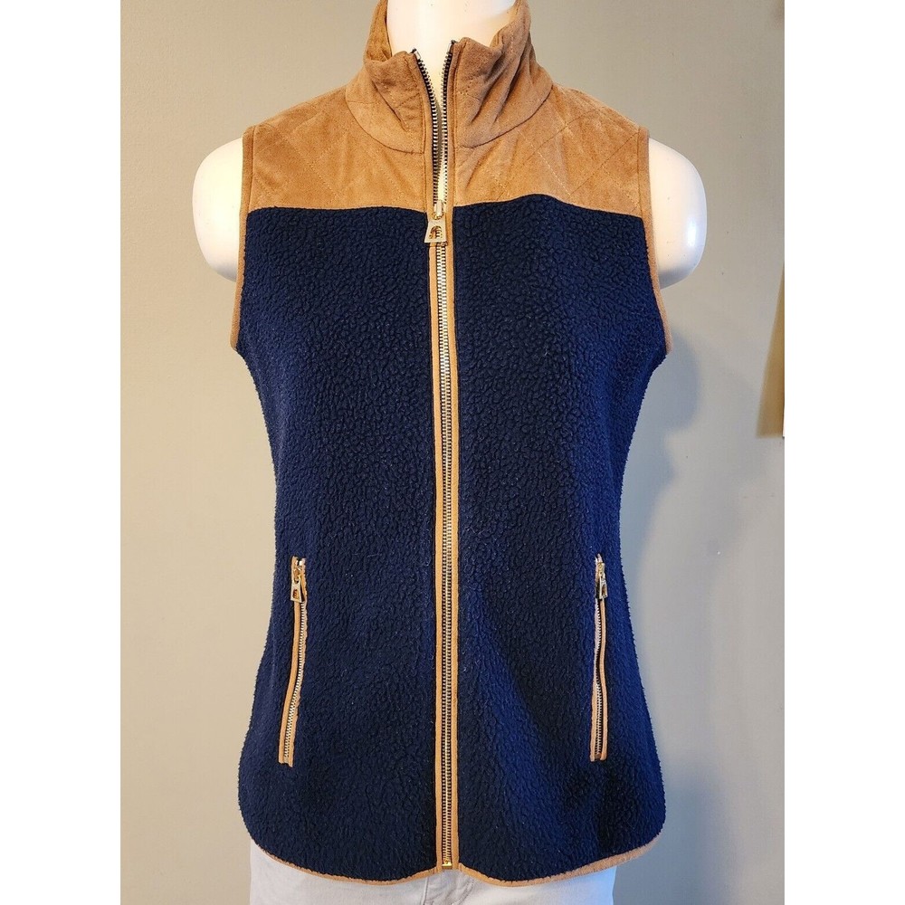 Sail to Sable Suede & Shearling Sherpa Vest/Jacket Navy And Tan Women's Sz Small